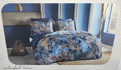 Комплект постельного белья ТАЧ Сатин Digital семейный "MARISSOL" V02-Темно-синий