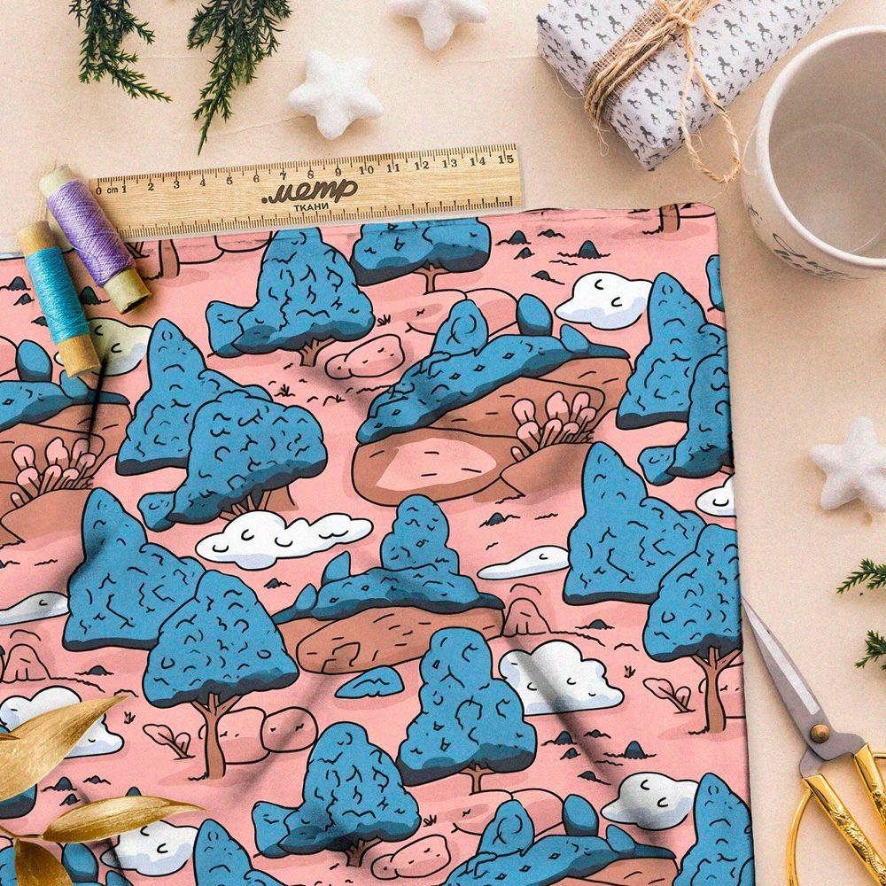 Ткань премиум шифон мультяшный ландшафт