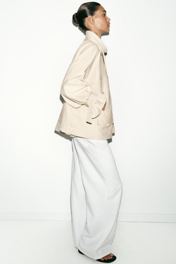 ZARA СВОБОДНАЯ КУРТКА С ВОРОТНИКОМ-СТОЙКОЙ, ТЕМНО-БЕЖЕВЫЙ