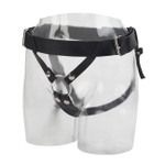 Кожаные страпон-трусики с кольцом Universal Love Rider (Цвет: черный с серебряным)