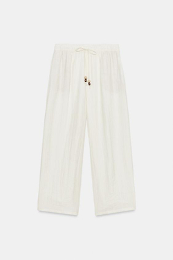 ZARA БРЮКИ BARREL В СЕЛЬСКОМ СТИЛЕ, ЭКРЮ