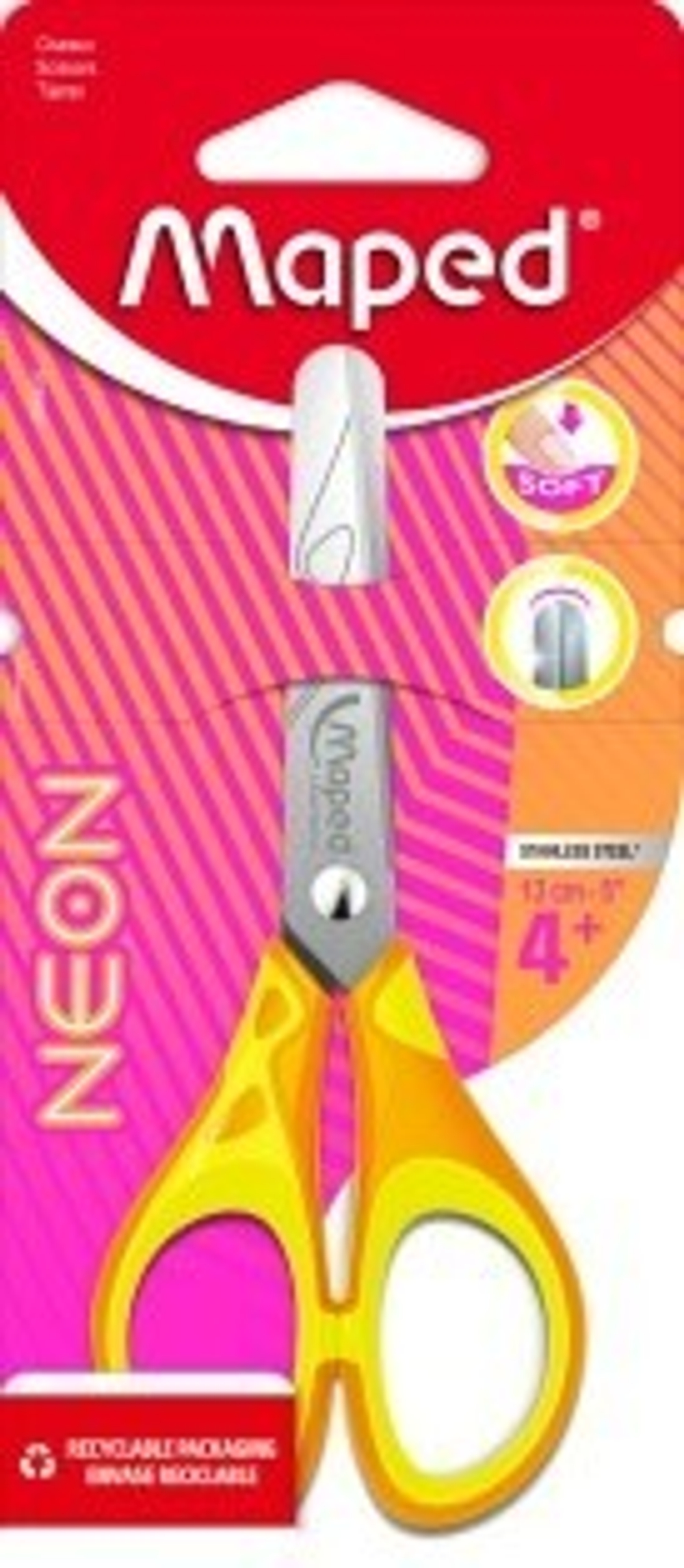 Ножницы детские MAPED NEON PULSE SOFT" 13 cм, симметричные, прорезин.ручки
