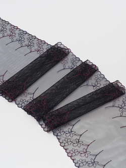 Вышивка на сетке черная с мультиколором неэластичная ширина 18 см ОТРЕЗ 1,6 м