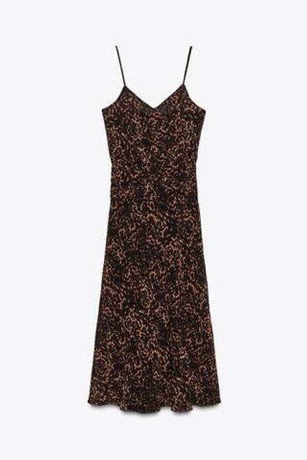 ZARA ПЛАТЬЕ МИДИ С АНИМАЛИСТИЧЕСКИМ ПРИНТОМ, ЛЕОПАРДОВЫЙ