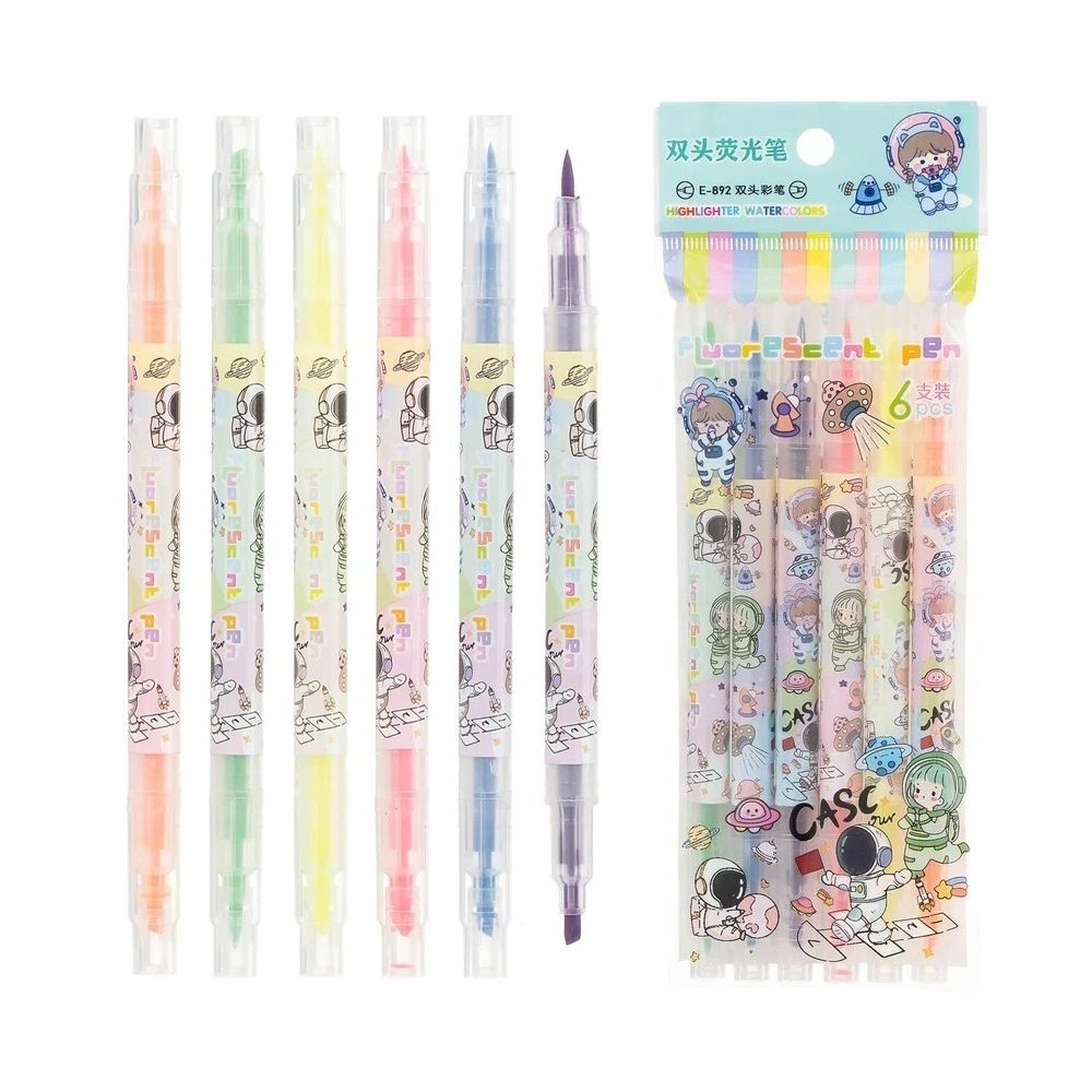 Маркер текстовыделитель, двусторонний, Basir, серия &quot;КОСМОС&quot;, четырехгранные, 14 мм, спиртовые, 6 шт