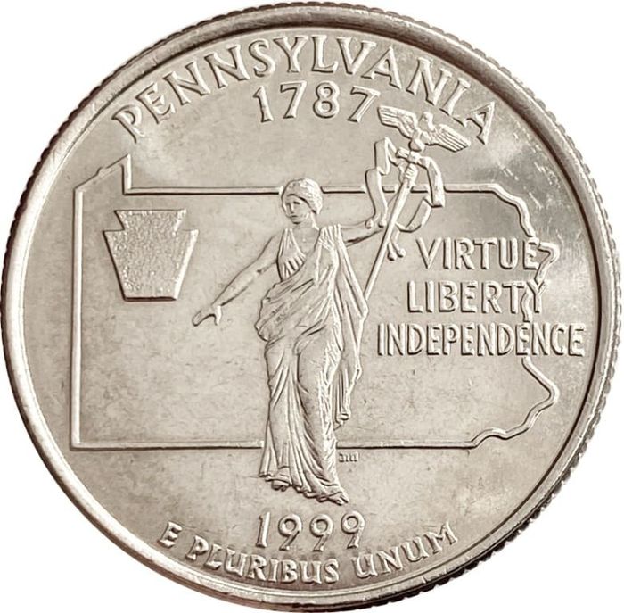 25 центов (1/4 доллара, квотер) 1999 США «Штат Пенсильвания» (P)