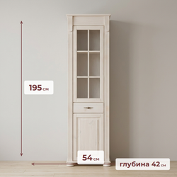 Шкаф витрина, 54х42х195, Susanna, сервант для посуды, стеллаж для книг, деревянная, белый, MAKOSA