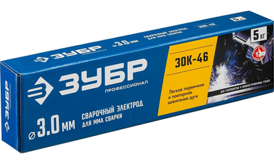 ЗУБР Д 3.0 х 350 мм, 5 кг в коробке, ЗОК-46 рутил-целлюлозный, электрод сварочный, Профессионал (40035-3.0)