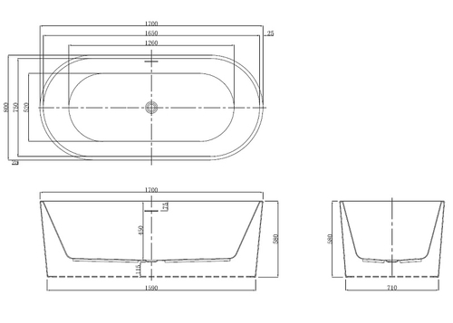 Ванна акриловая Azario Bristol 170х80 отдельностоящая (BRI17080)