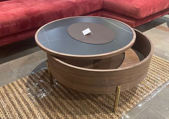 Журнальный столик Slide Ø80х40 см со сдвижной столешницей, черная керамика