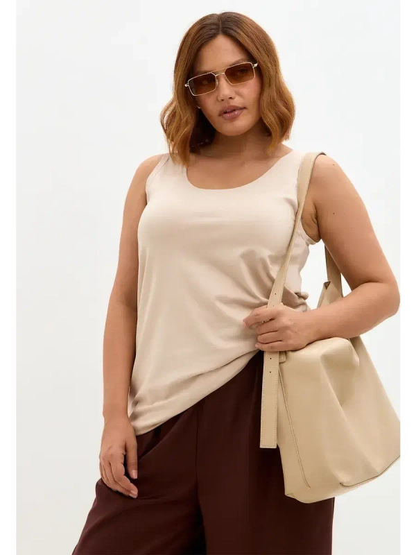 Майка базовая под пиджак удлиненная оверсайз бежевый