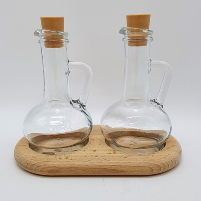 Набор емкостей для масла и уксуса 260мл., на подставке из дерева; бук;L=220;B=120;Н=20мм.