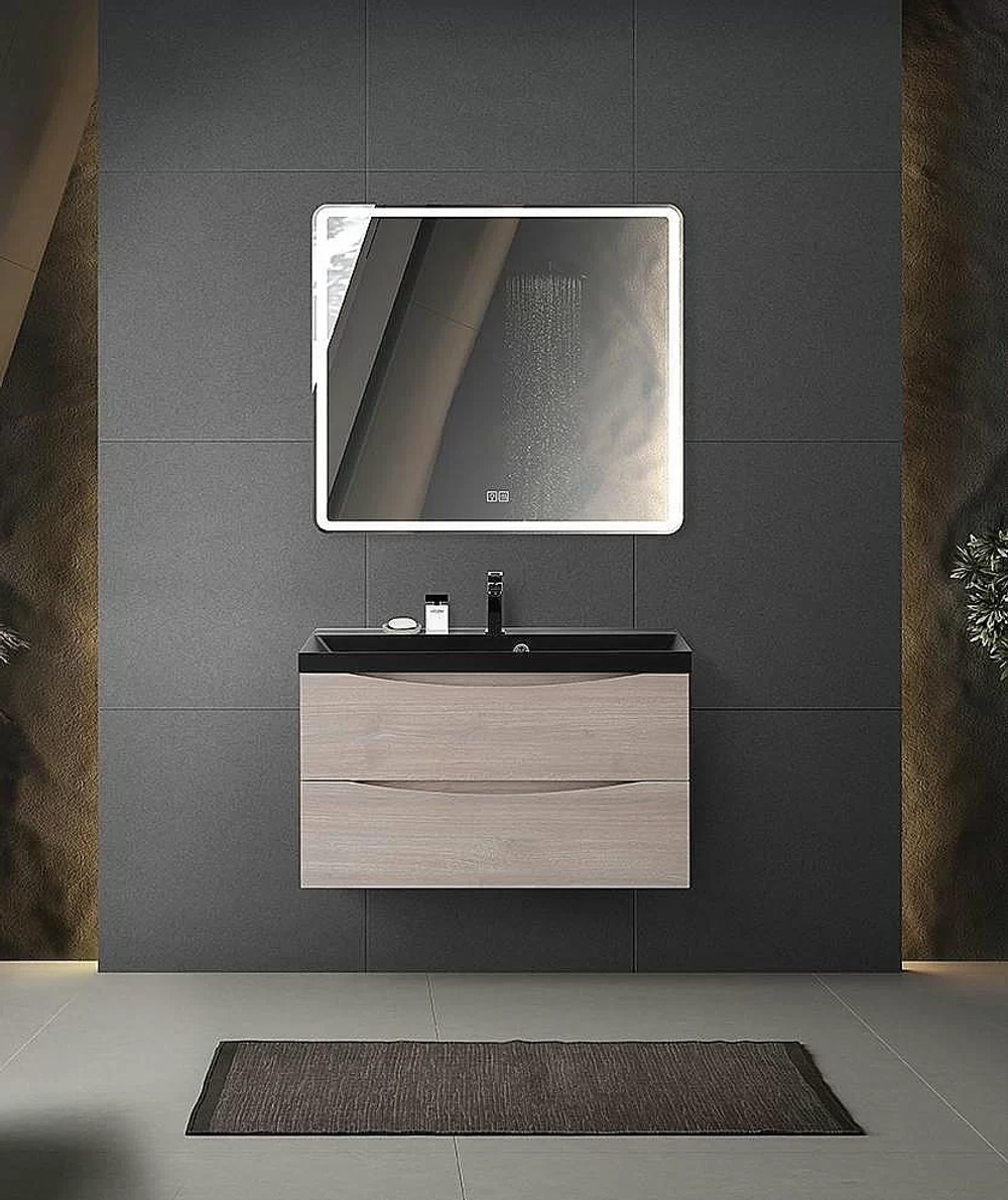 Тумба с раковиной Belbagno MARINO 80 серый дуб/черная раковина