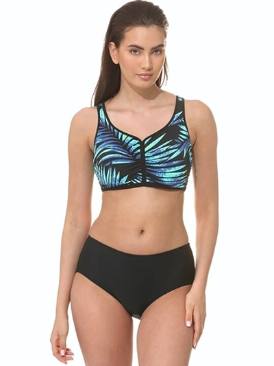 Раздельный купальник: принтованный лиф и высокие плавки (Размер: D/M) (Цвет: синий с черным)