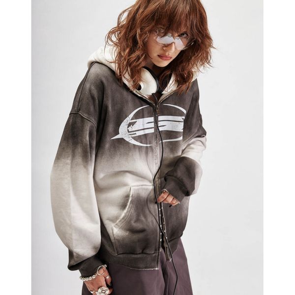 Худи Zip OPM тай-дай белый / серый - фото 3