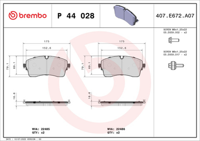 BREMBO - P44028-BRB - Brake Pad Set, disc brake