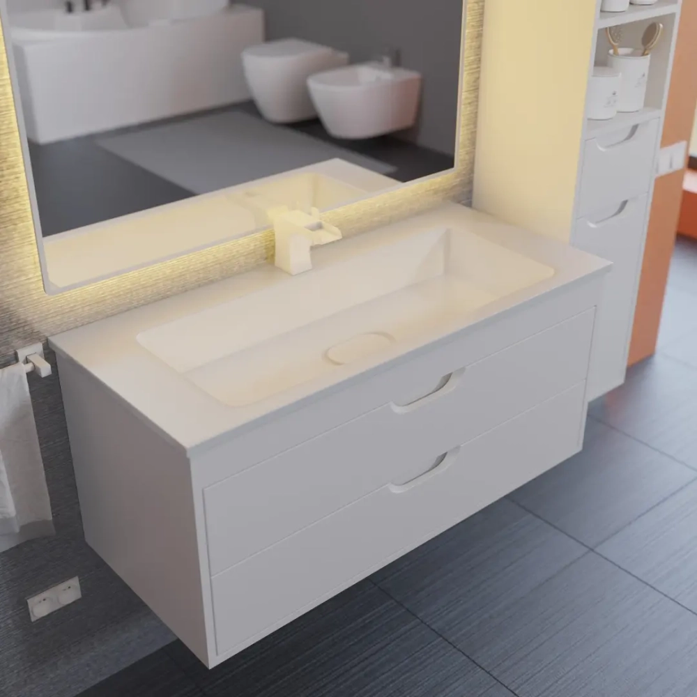 Тумба с раковиной для ванной Uperwood Modul 100 см, подвесная, матовая, белая