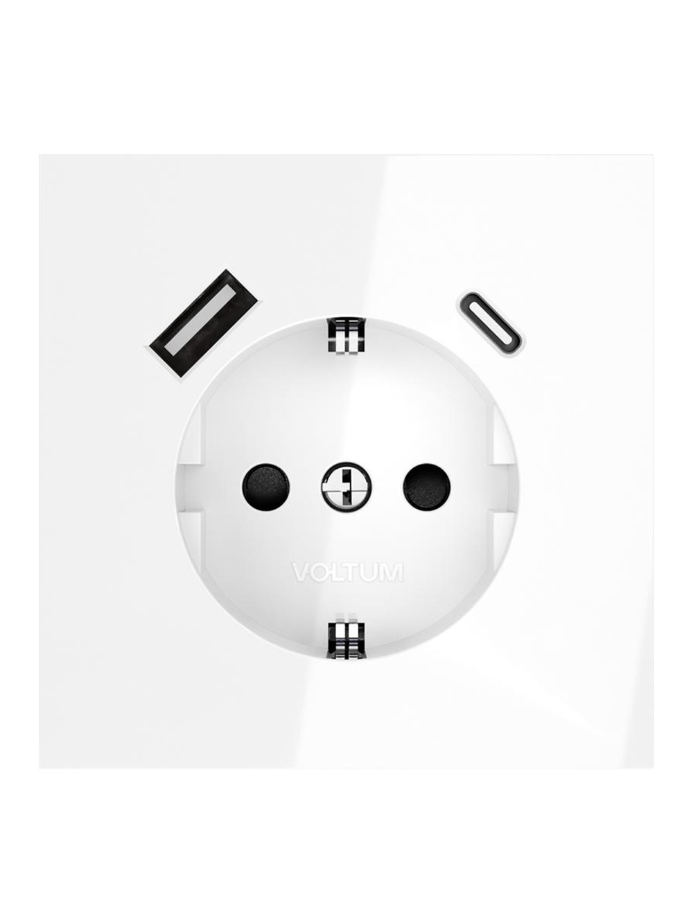 Розетка 1-м СП S70 16А с USB тип A+С механизм с заземл. защ. шторки бел. глянцевый Voltum VLS040501