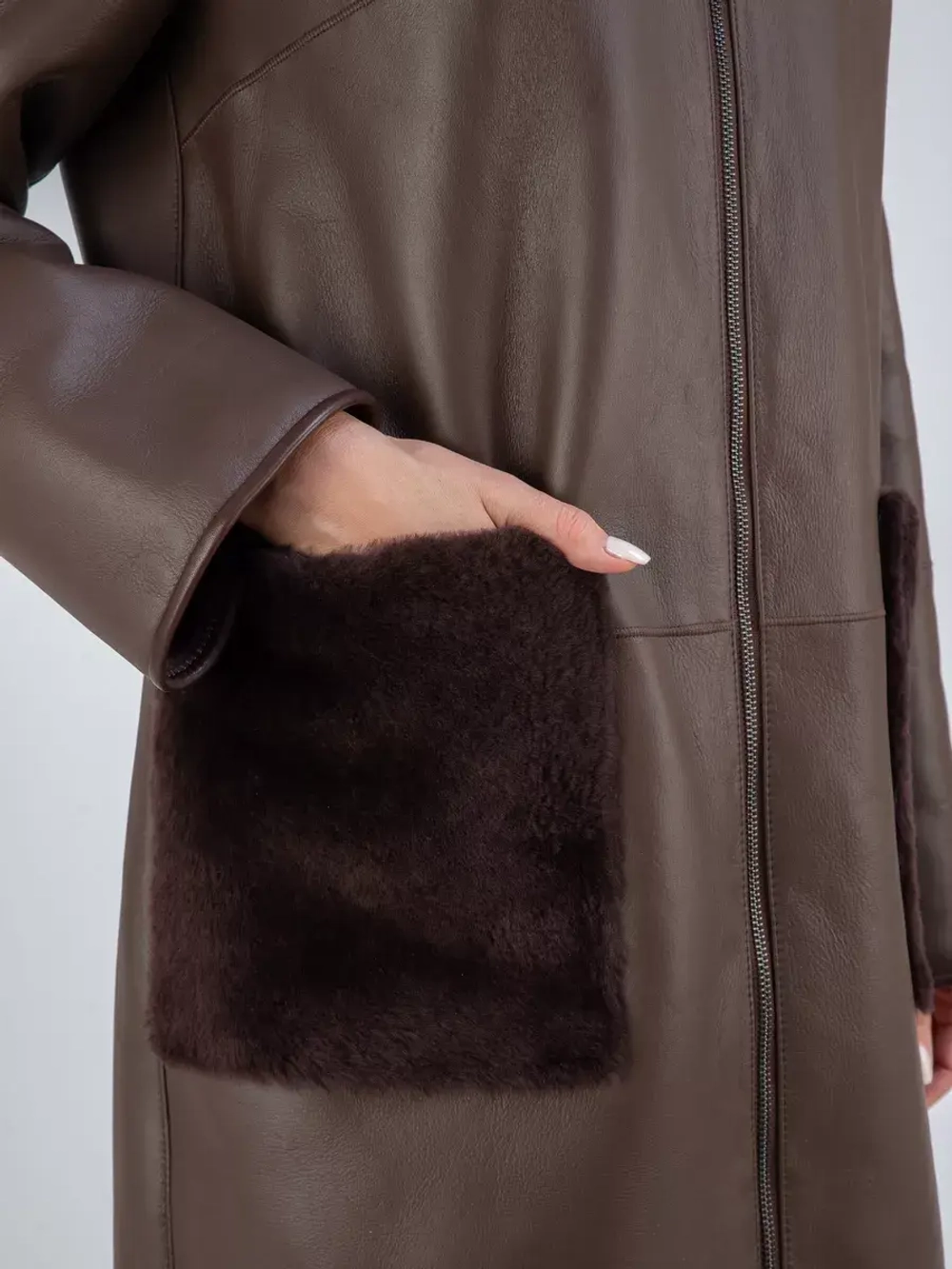 Дубленка натуральная с капюшоном длинная Турция