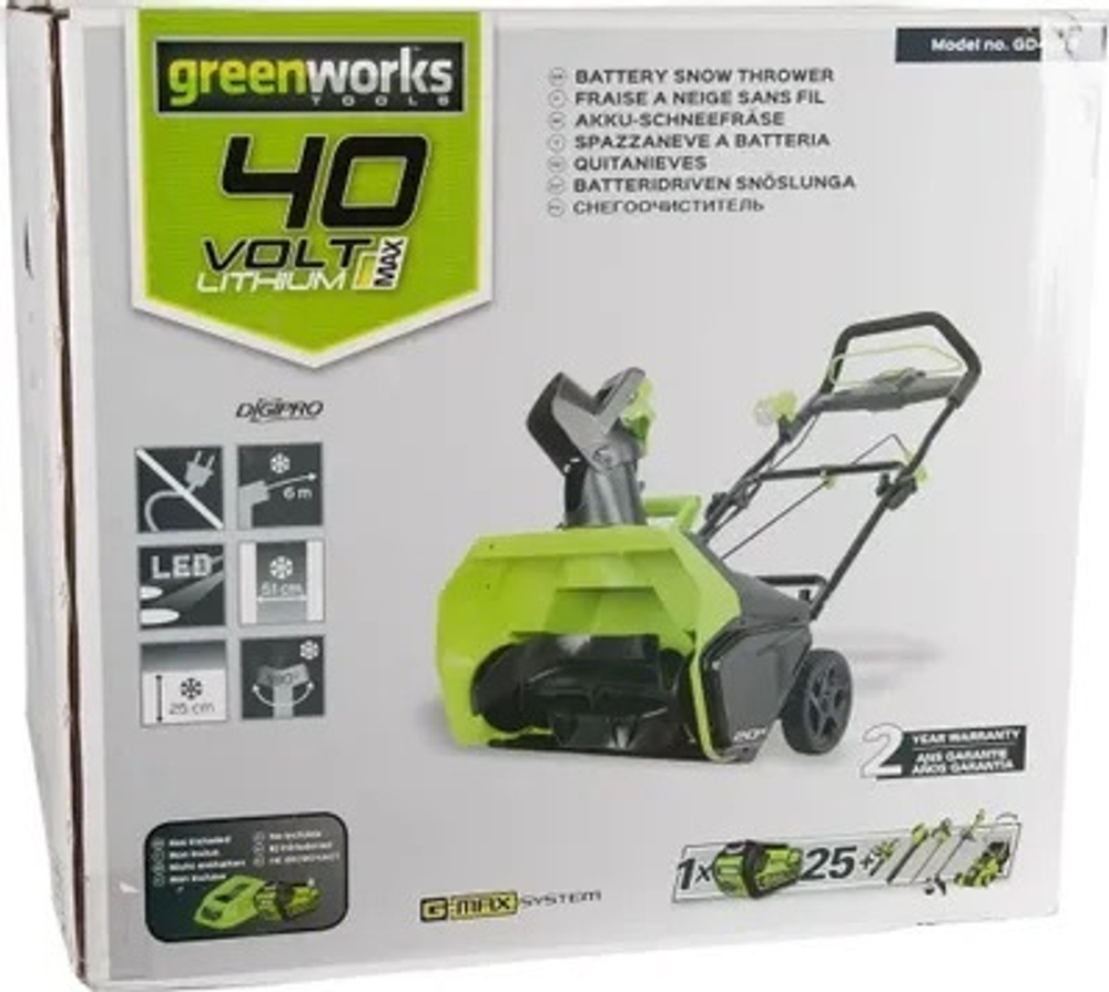 Снегоуборщик GREENWORKS GD40SB, аккумуляторный, 4Ач