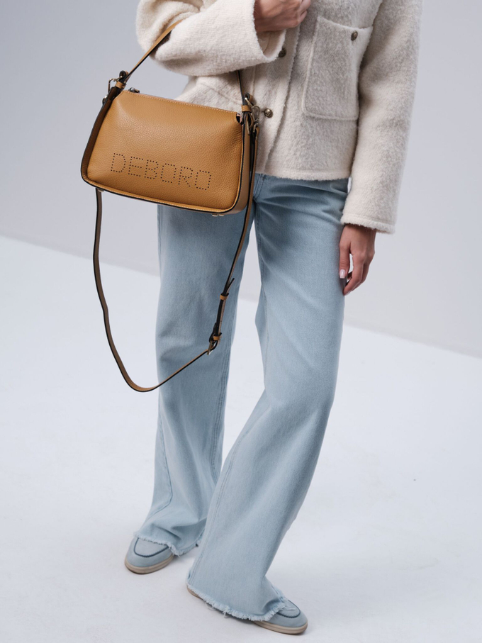 Сумка кожаная на плечо глина