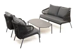 "Милан" лаунж-зона 4-местная плетеная из роупа (веревки), каркас алюминиевый темно-серый, роуп темно-серый