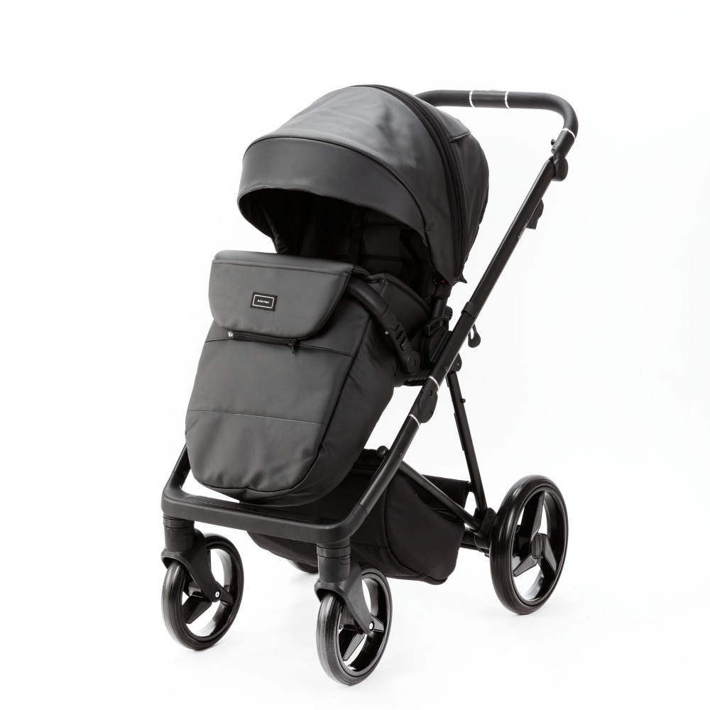 Детская универсальная коляска adamex Blanc 2 в 1 Deluxe BL-SA2 Черная экокожа