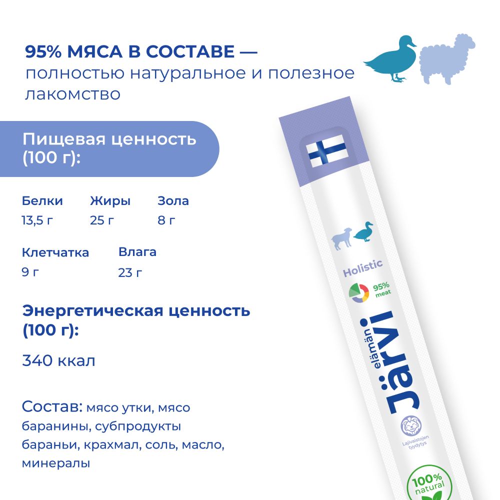 Мясные колбаски Jarvi для щенков и собак с уткой и ягнёнком