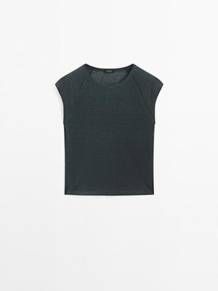 Massimo Dutti Футболка из 100% льна, свинцовый
