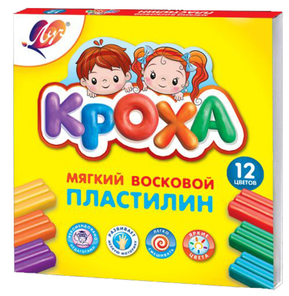 Пластилин 12цв 180гр. Кроха, мягкий, карт.упак., со стеком