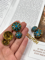 Пуговицы бронзовый металл с голубой (синей) эмалью и квадратными деталями