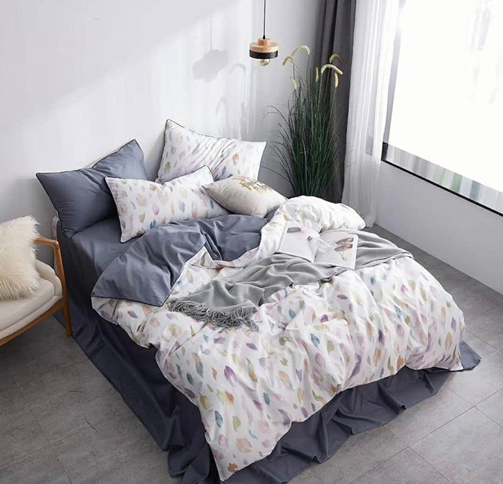 Постельное белье ЕВРО (двуспалка) Египедский Хлопок Краски на белом