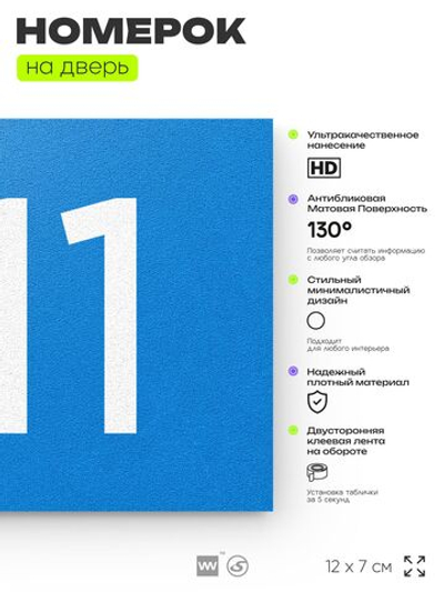 Номер на дверь 411, табличка на дверь для офиса, квартиры, кабинета, аудитории, склада, голубая 120х70 мм, Айдентика Технолоджи
