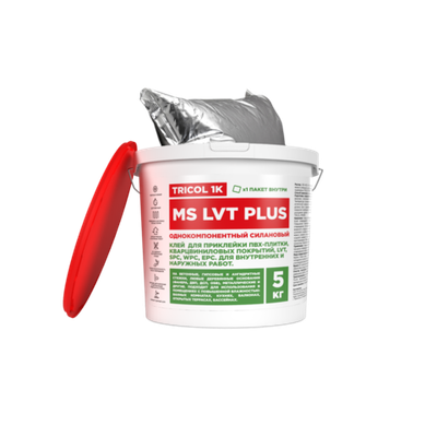 Однокомпонентный силановый клей для приклейки ПВХ-плитки TRICOL 1K MS LVT PLUS (пакет 5 кг)