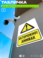 Табличка для обеспечения безопасности "Осторожно! Аммиак", для производства, предприятия, организаций, 40х30 см, Silver Plane x Айдентика Технолоджи