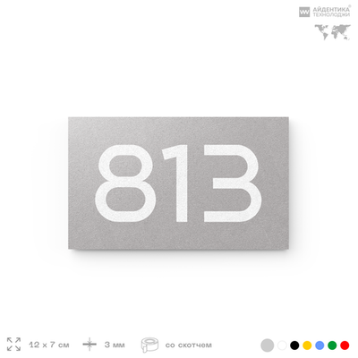 Номер на дверь 813, табличка на дверь для офиса, квартиры, кабинета, аудитории, склада, серая 120х70 мм, Айдентика Технолоджи