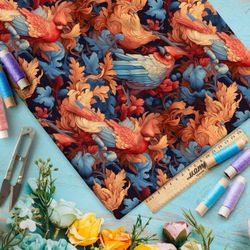 Ткань премиум дюспо полет фантазийных птиц