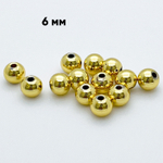 Бусина, цвет золото, размер 6 мм, цена за 10 шт
