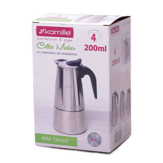Кофеварка гейзерная 200 мл. (4 порции) из нержавеющей стали Kamille KM-0660