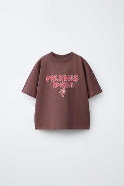 ZARA ФУТБОЛКА С ПРИНТОМ «ВОЛНЫ», СВЕТЛО-КОРИЧНЕВЫЙ