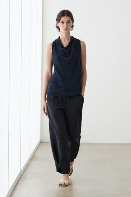Massimo Dutti Брюки свободного кроя изо льна с планкой на пуговицах, темно-синий