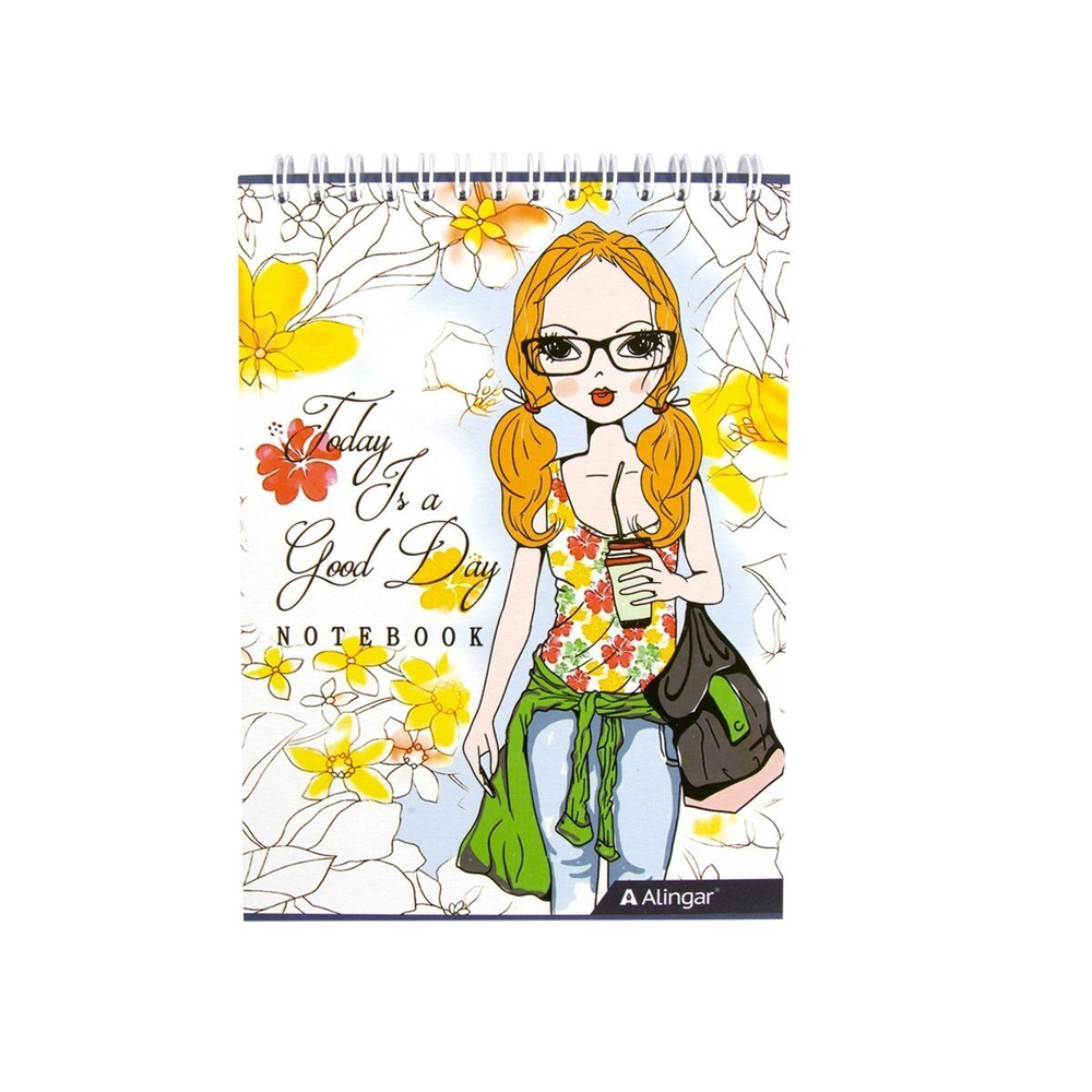 Блокнот А5, гребень, Alingar, мелованный картон, ассорти, 48 л., клетка, "MIX New"