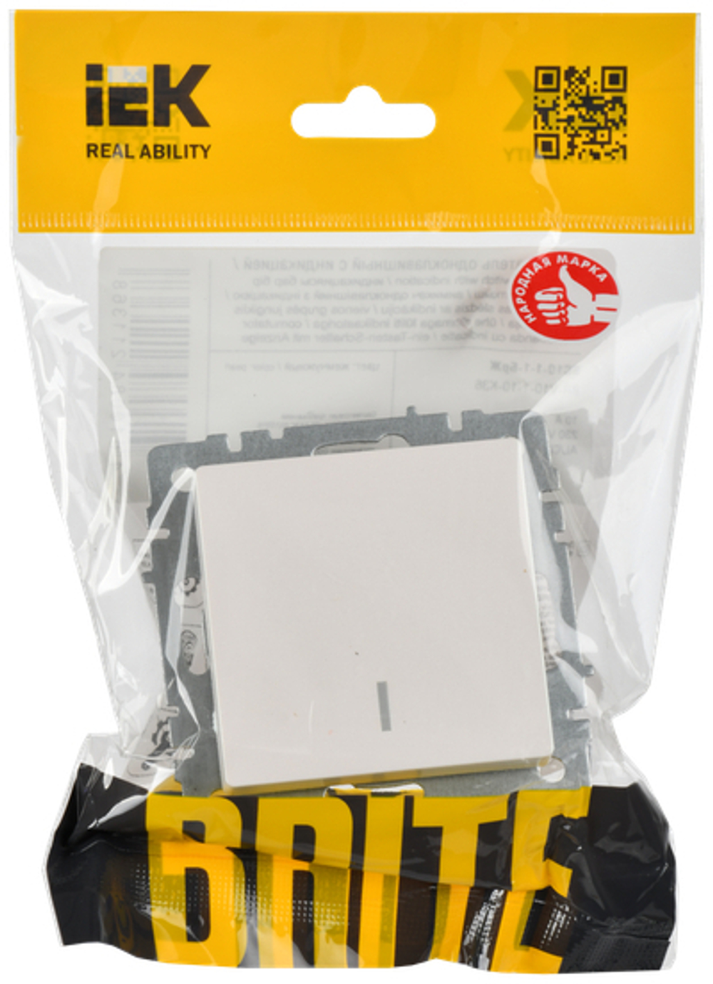 BRITE Выключатель 1-клавишный с индикацией 10А ВС10-1-1-БрЖ жемчуг IEK