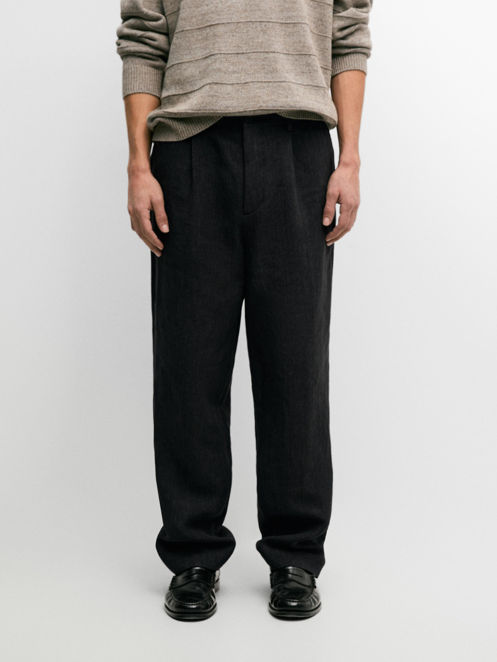 Massimo Dutti Брюки из льна с вытачками, темно-синий