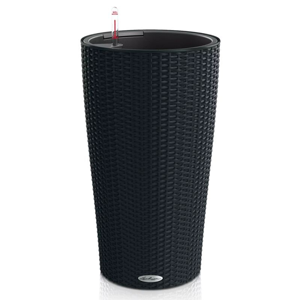 Кашпо Lechuza "Cilindro Cottage Complete graphite black" (пластик), D32хН56 см