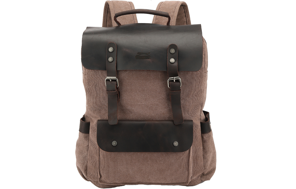 Slazenger Canvas, Top Grain Cow Leather Backpack Regular Unisex Multicolor