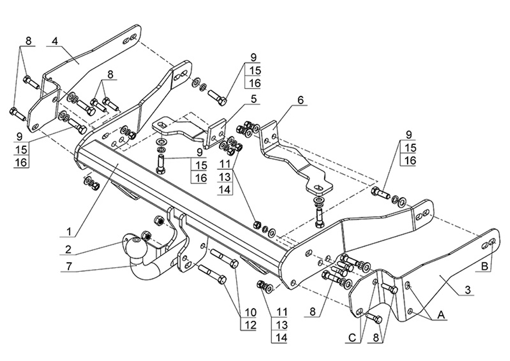 Фаркоп для Chevrolet Captiva 2013-2018 Тип шара: A. Нагрузки: 2000/100 кг, CV 13