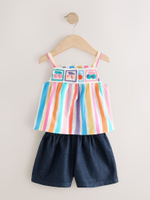 Майка и шорты джинсовые в комплекте для девочки Next E79-494, Темно-синий, Розовый, Белый