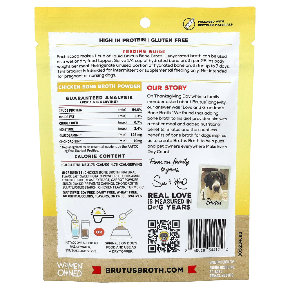 Brutus Bone Broth, Hip & Joint, порошок из бульона из куриных костей, для взрослых собак, 99 г (3,5 унции)