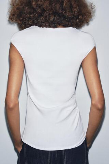 ZARA ТОП В РУБЧИК СО СБОРКАМИ, БЕЛЫЙ